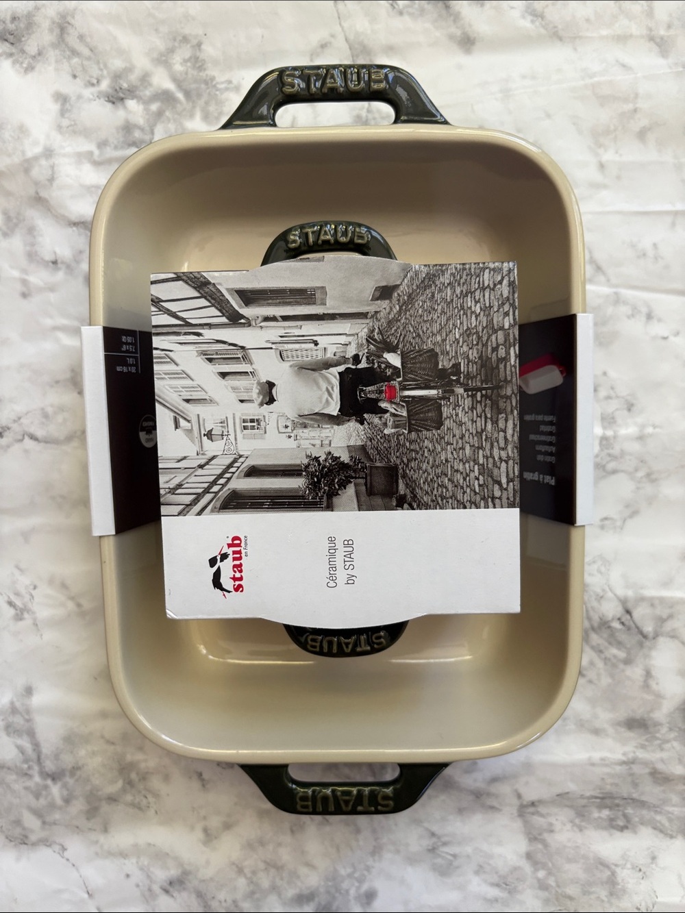 Staub Ceramic Rectangular Baker & Cocotte Set in Basil Green